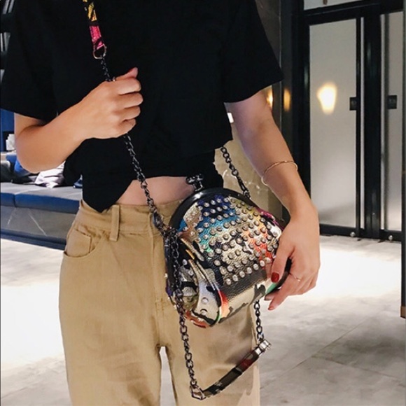 Lady Chic Rhinestones Kiss Lock PU Leather Chain Shoulder/Crossbody Bag - Picture 5 of 8